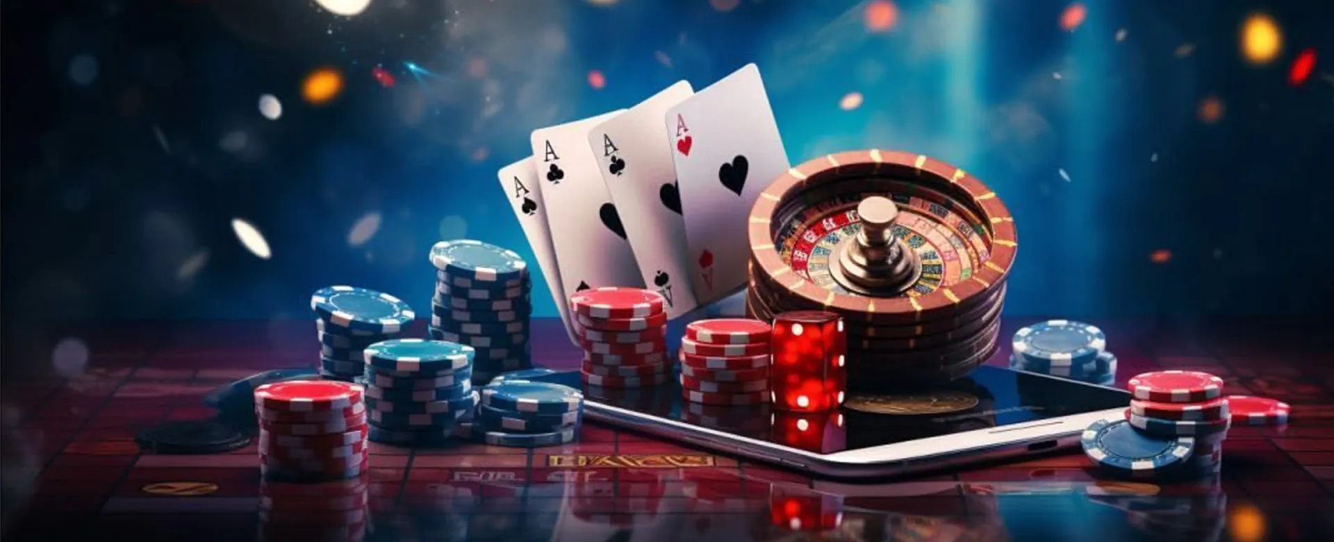 Nustar Online Casino Blog Header with gaming elements and golden accents